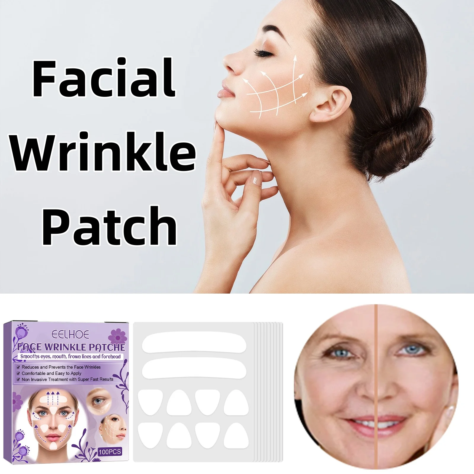 100Pcs Facial Wrinkle Patch Cheek Lift Stickers Smooth Fine Lines Reduce Nasolabial Fold Tighten The Skin Facial Care Products