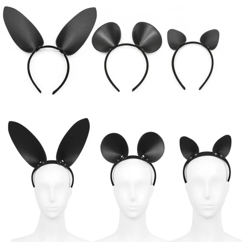 Diadema negra hecha a mano con orejas de conejo, accesorios de Cosplay DE PASCUA Y Halloween, aro de pelo de conejo Kawaii, accesorios para el cabello para niñas