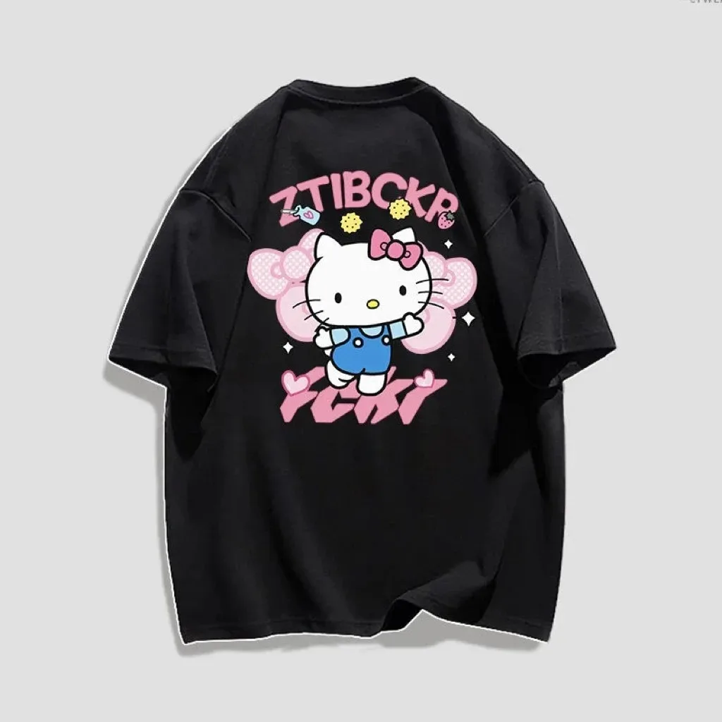 Caricature Styles Fashion Shirts Print Short Sleeve T-Shirts Women Clothing Hello Kitty T shirt For Women Tops Woman clothing