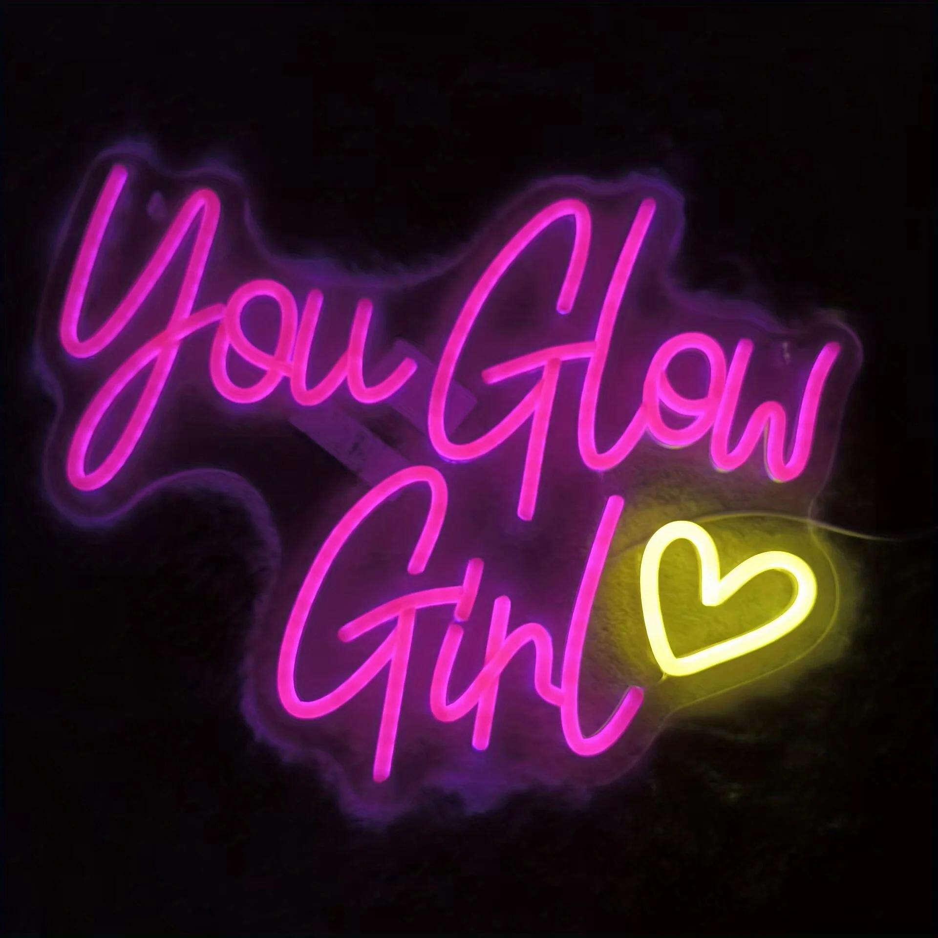 You Glow Girl Neon Sign LED Wall Art USB Powered Bedroom Vanity MakeupRoom Bachelorette Party Inspirational Quote Aesthetic Gift