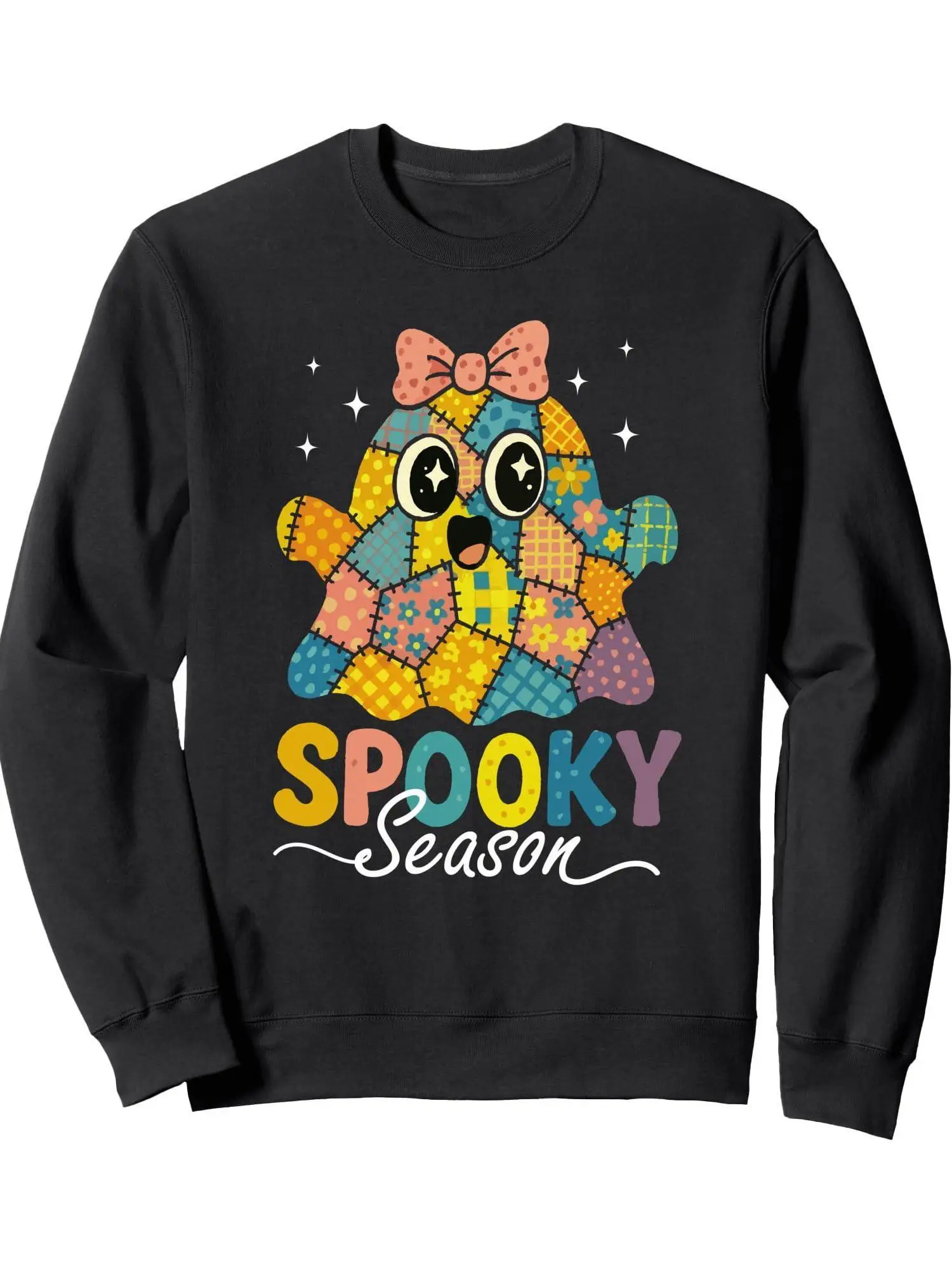 

Men's Halloween Spooky Lace & Coquette Bow Patchwork Graphic Sweatshirt - 250Gsm Heavyweight Casual Pullover with Cute Smiling