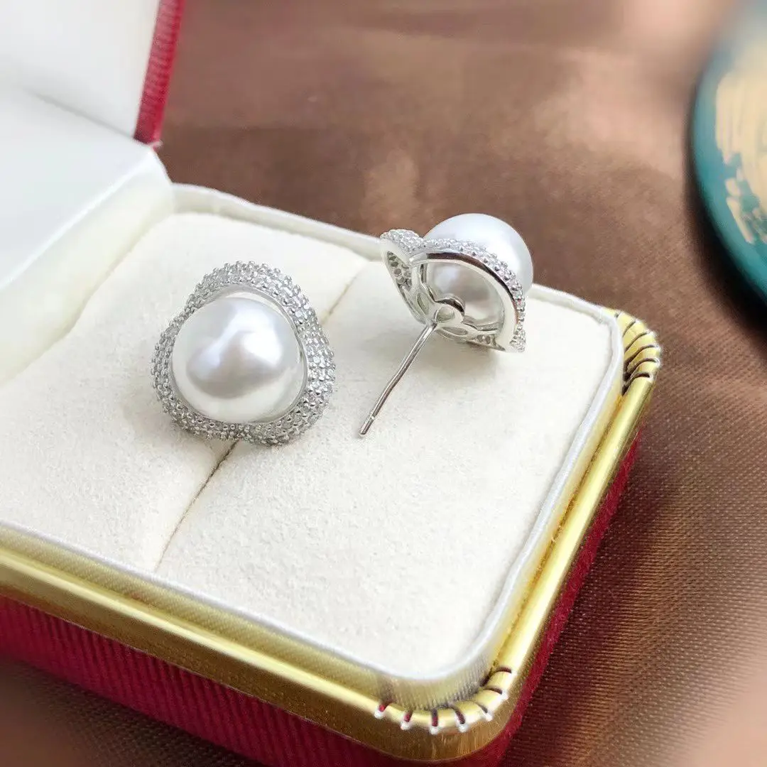 الجملة S925 فضة أقراط جبل النتائج إعدادات قاعدة تصاعد أجزاء ملحق ل 9-10 مللي متر اللؤلؤ 5 زوج/وحدة #3