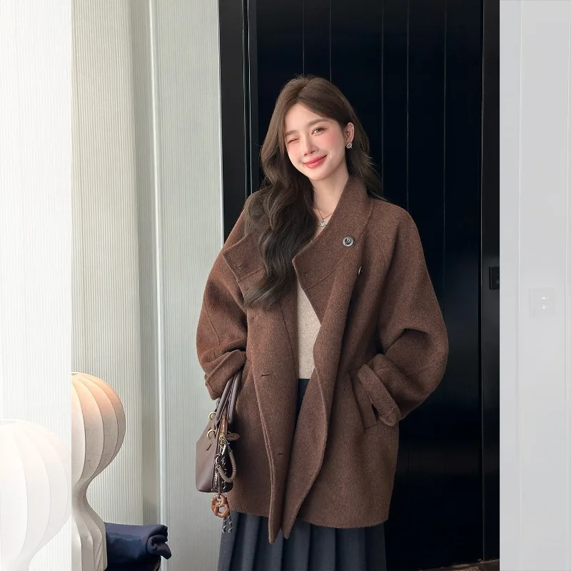 

Зимняя женская куртка с воротником-стойкой, однотонная, в корейском стиле, модная верхняя одежда, женское пальто на пуговицах