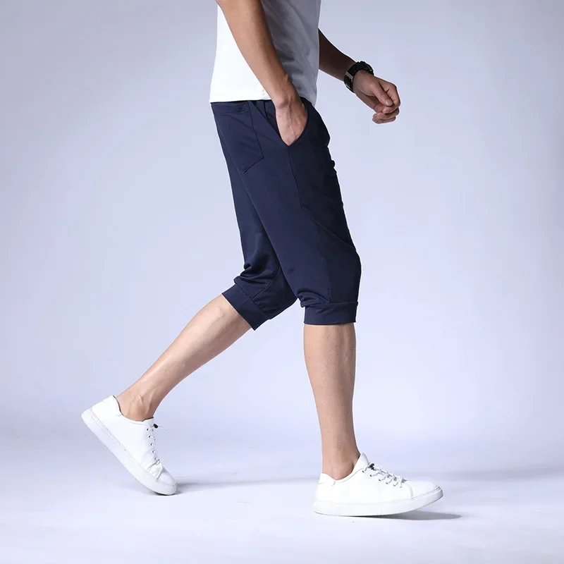 2024 New in Men\'s Short Summer 3/4 Pant Men Long Sport Bermuda Male Casual Breeches Sweat Beach Below Knee Length Big Size Large