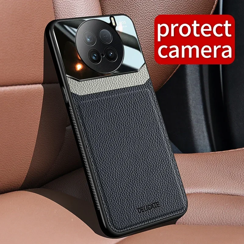 고급 가죽 휴대폰 케이스, 카메라 보호 충격 방지 커버, Vivo X100 Ultra X90 Pro Plus X80 V25 V21 V20 Se Y200 S19 Pro