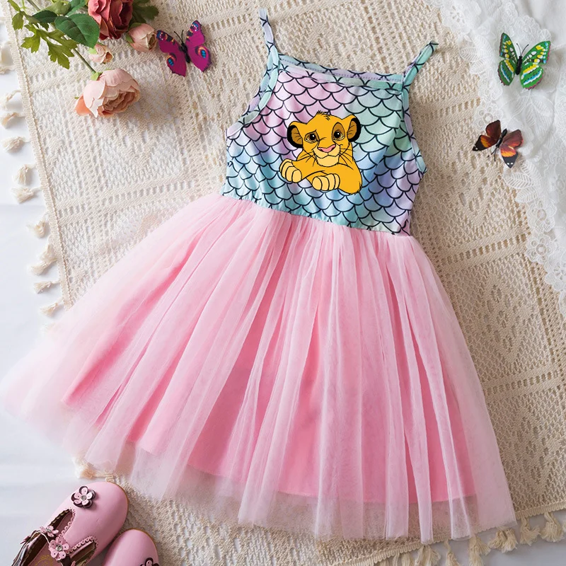 

The Lion King Kids Girls Princess Dresses Printed Cute Baby Clothes Cotton Sleeveless Sling Mermaid Dresses Birthday Costume