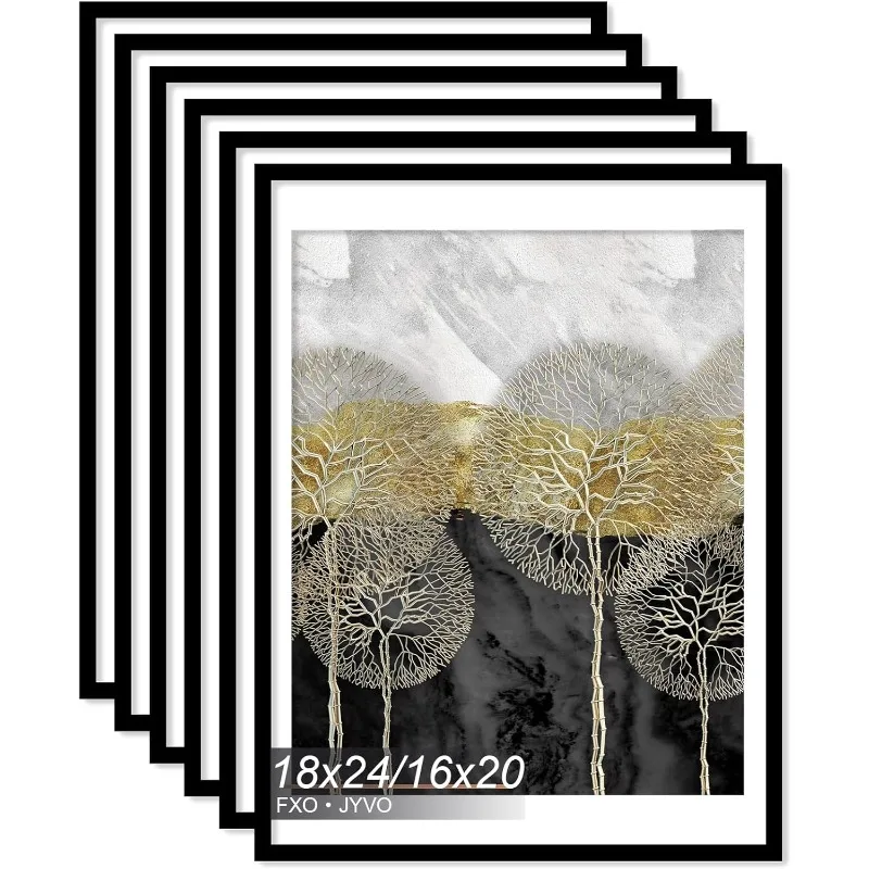 

18x24 Picture Frame Set of 6, Display Poster 16x20 with Mat or 18 x 24 Without Mat, Light Weight and High Transparent 18 by 24 F