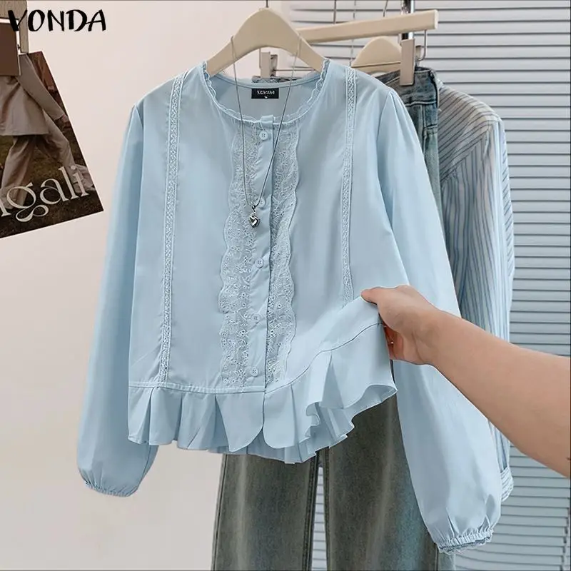 

VONDA 2025 Fashion Shirts Women's Long Sleeve Buttons Lace Blouses Spring Autumn Casual Loose Tops Elegant Office Ladies Blusas