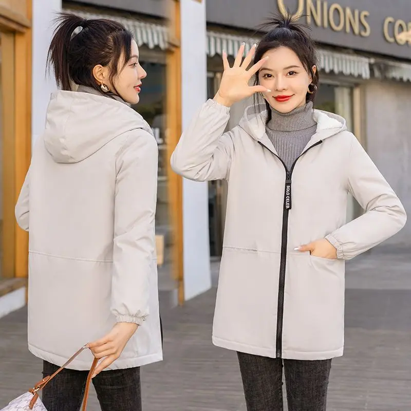 

2023 New Fleece-Lined Brushed Thickened Mid-Length Trench Coat Women Autumn Winter Coat Warm Parka Hooded Jacket