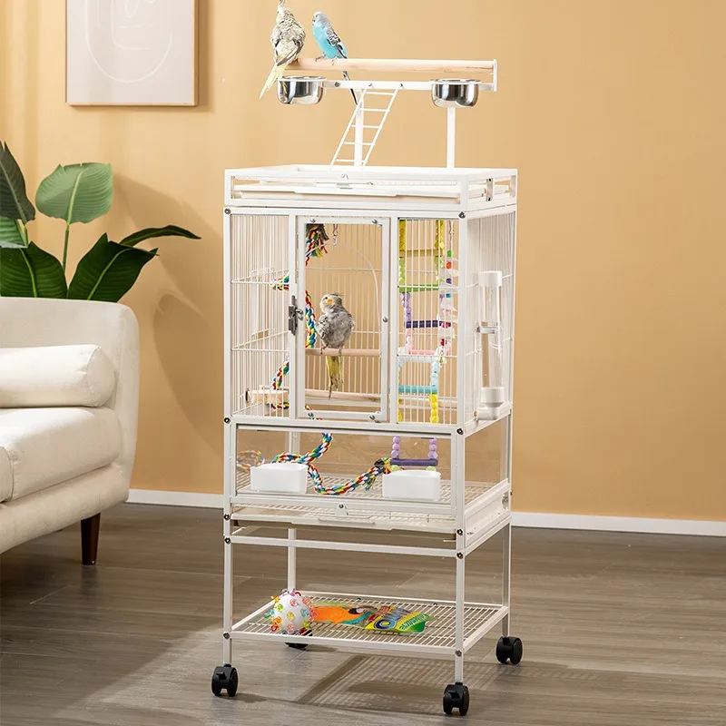 

Parrot Bird Metal Cage with Wheels Large Household Pet-viewing Villas Easy Clean Multi-functional Feeding Supplies Accessories
