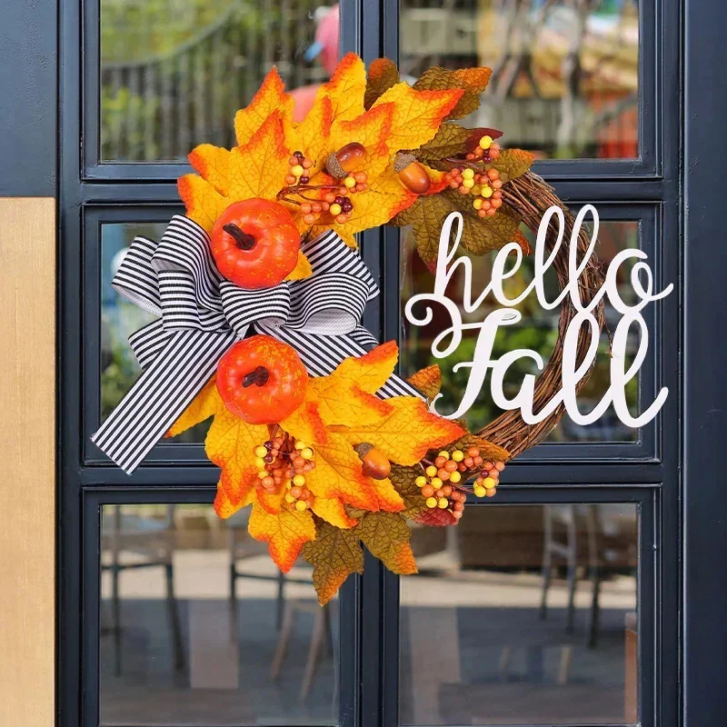 Fall Door Pumpkin Wreath Pumpkin Berry Maple Leaf Wreath Harvest Autumn Door Wreath Autumn Color Maple Leaf Halloween Decor