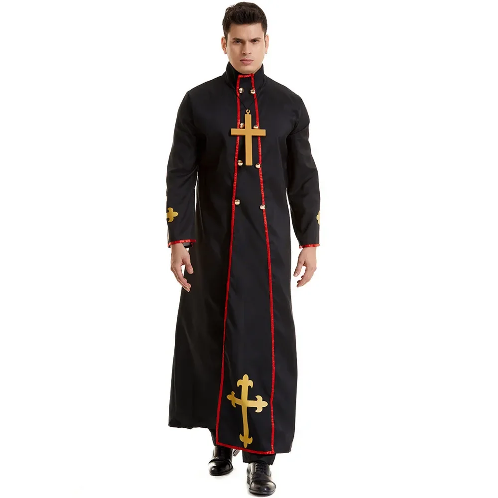 Adult Religious Priest Costume Men Horror Pastor Monk Wizard Costumes Halloween Purim Party Mardi Gras Fancy Dress