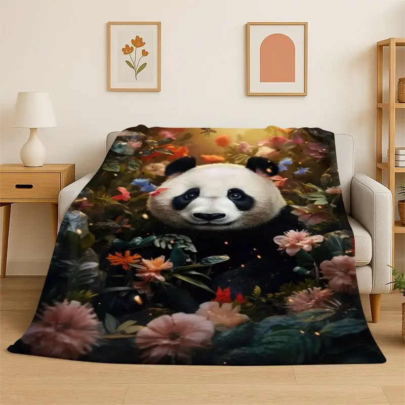 Cartoon Cute Panda China Animal Flannel Blanket Soft Throw Blanket for Bedroom Living Room Bed Travel Camping Picnic Nap Cover