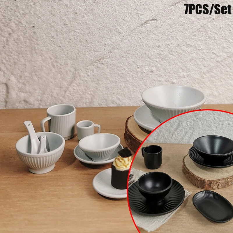 7 قطعة/المجموعة دمية صغيرة طبق الزخرفية زخرفة مخطط أدوات المائدة والأواني نموذج اكسسوارات أثاث المطبخ لعب الاطفال #1