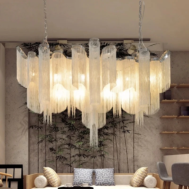 Stream Tassel Project Light Aluminum Chain Vintage Handmade Aluminum Metal Chandelier Lamp For Living Room