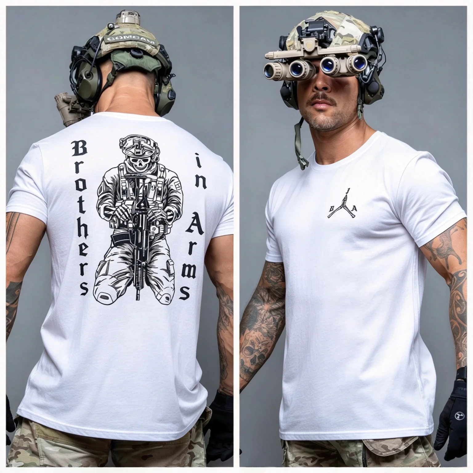 New 2026 Tactical Skull Soldier Graphic Short Sleeve T Shirt, Unisex Oversized Tee, Kids Adults Front Back Print Casual Tops