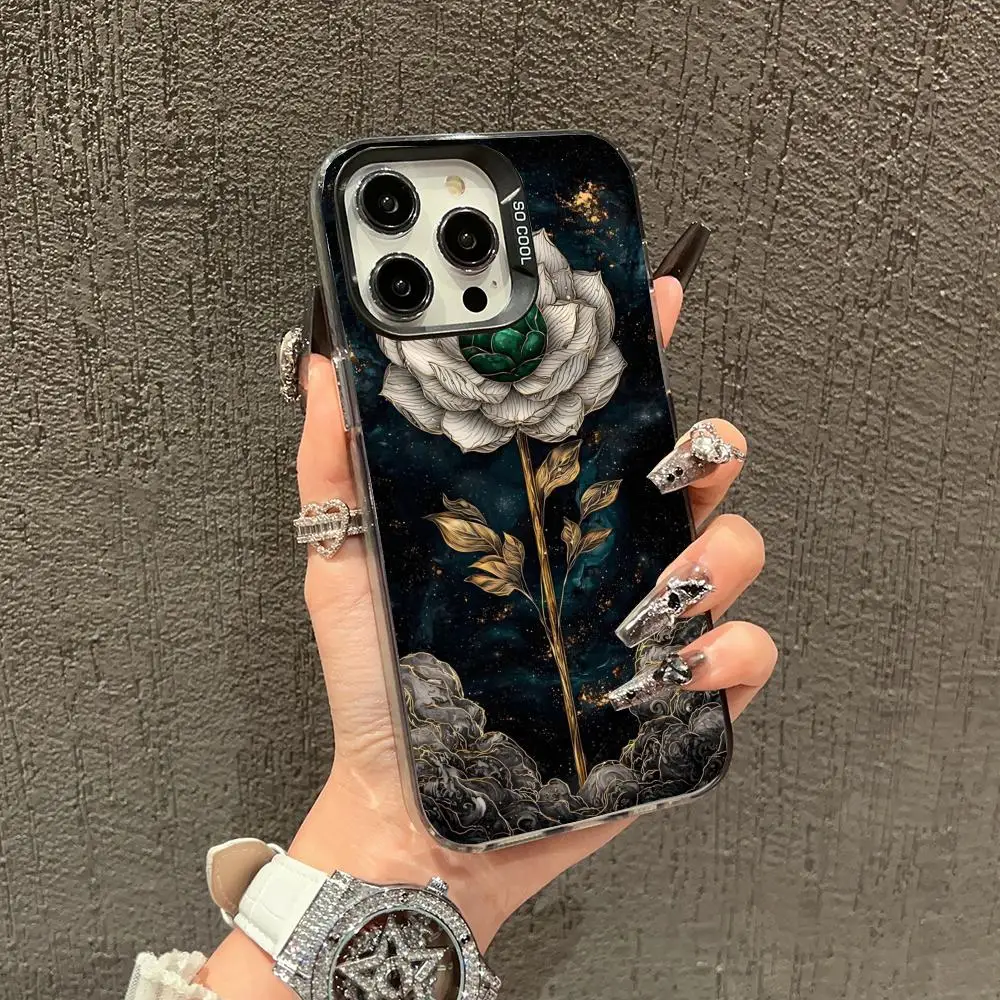 

White flower case for iPhone17 16 15 14 13 12 11 Pro/ Max/Plus shock-proof rear cover anti-fingerprint