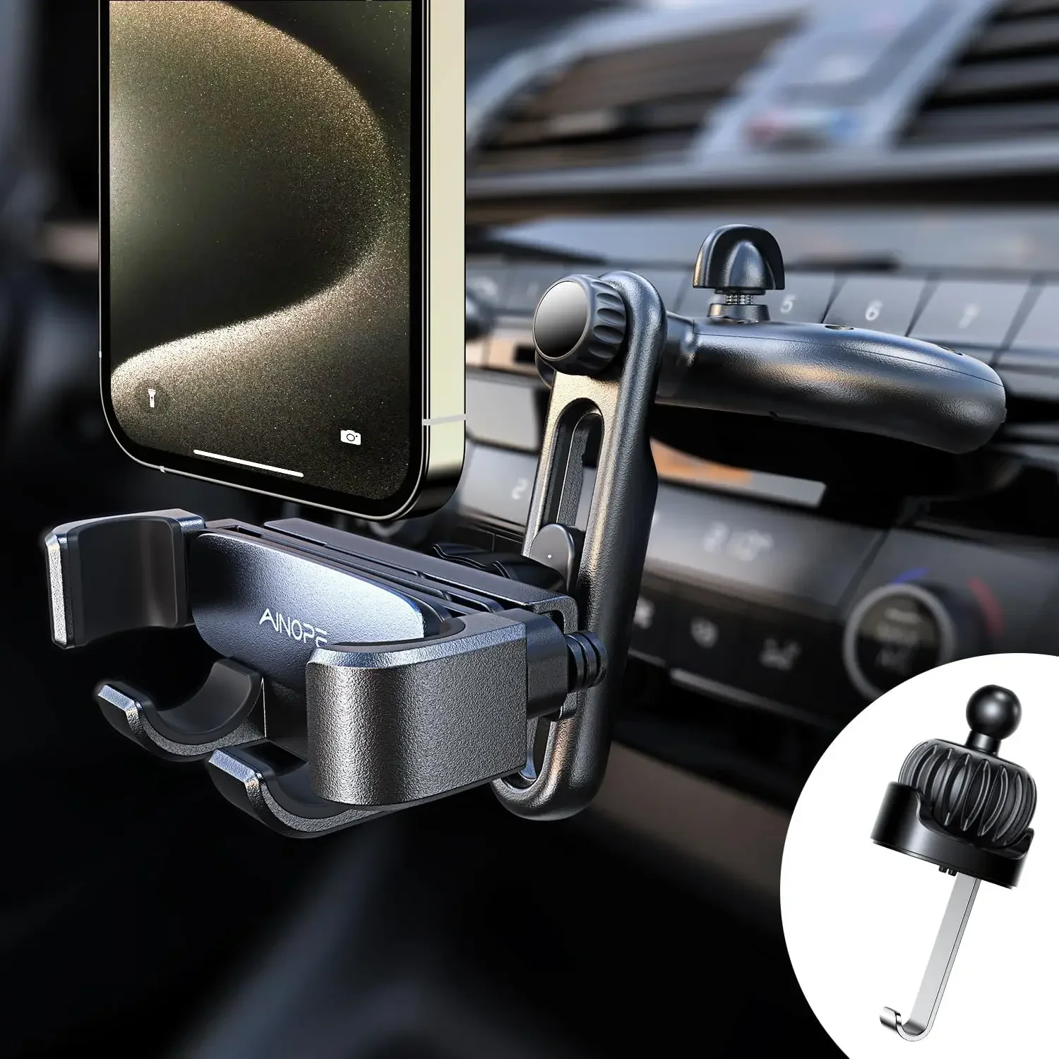 AINOPE CD Phone Mount 3 in 1 CD Phone Holder for Car Vent with Metal Hook Compatible with iPhone15 Pro Max Plus Android All 4-7