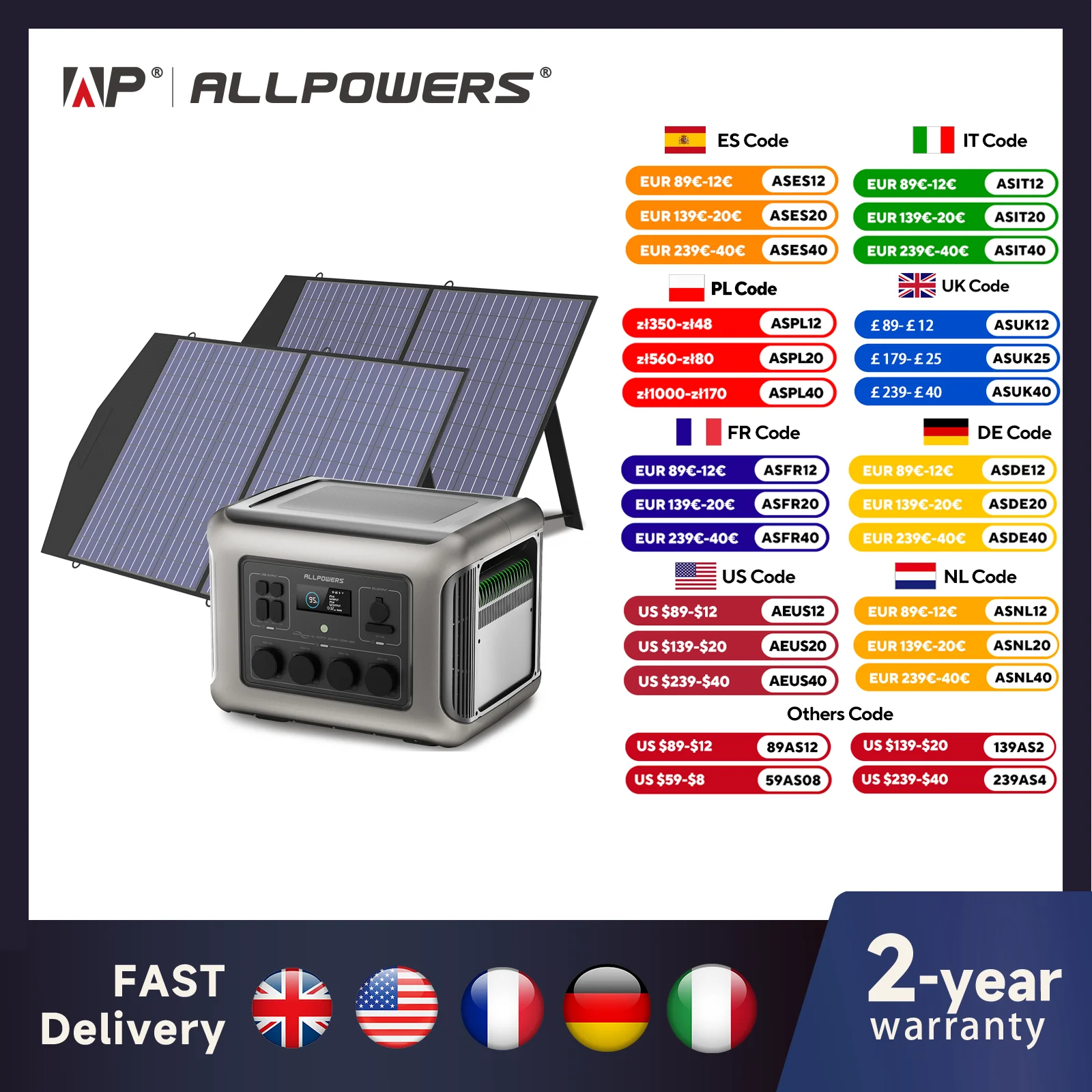 ALLPOWERS R2500 Solar Generator 2500W (4000W Peak), 2016Wh LiFePO4 Portable Power Station with Solarpanel 4 AC Outlets for Home