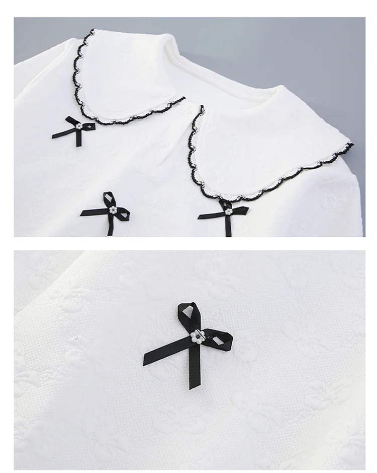 Lässiges Sweatshirt mit Peter-Pan-Kragen und Schleifen für Mädchen, neue Frühlingskollektion, atmungsaktive Kleidung, modisches Oberteil mit langen Ärmeln für Teenager und Kinder. – Detail 9