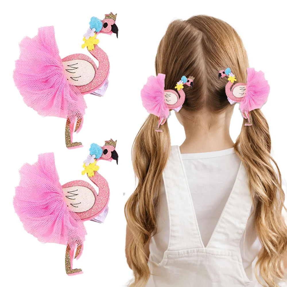 ncmama 2Pcs/set Cute Flamingo Hair Clips For Kids Girls Fashion Animal Hair Pin Barrette Kids Headwear Boutique Hair Accessories