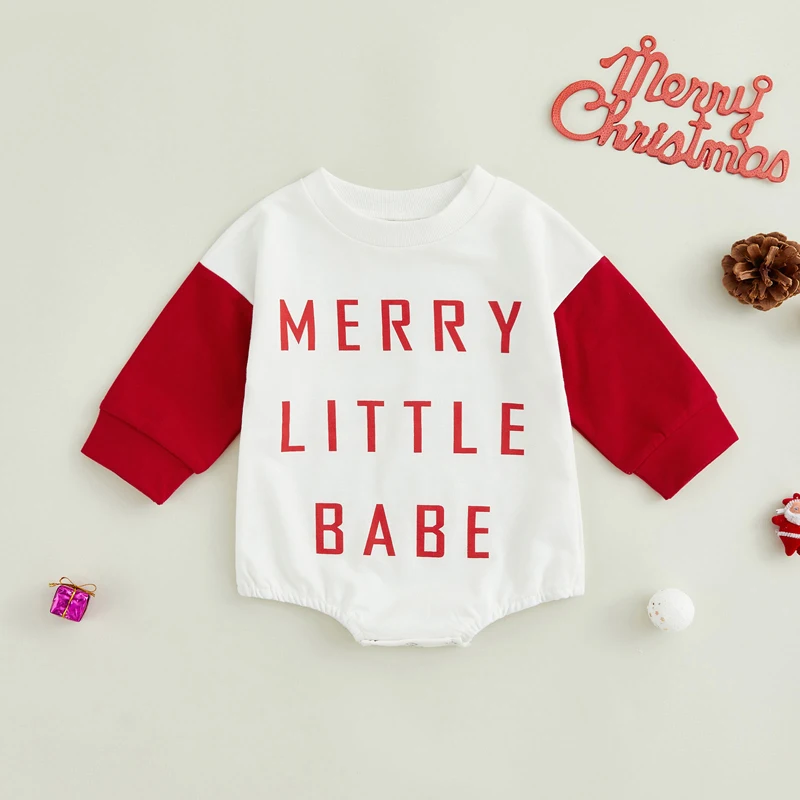 

Infant Unisex Winter Romper with Festive Print and Cozy Long Sleeves Round Neckline and Contrast Color Detail - Adorable