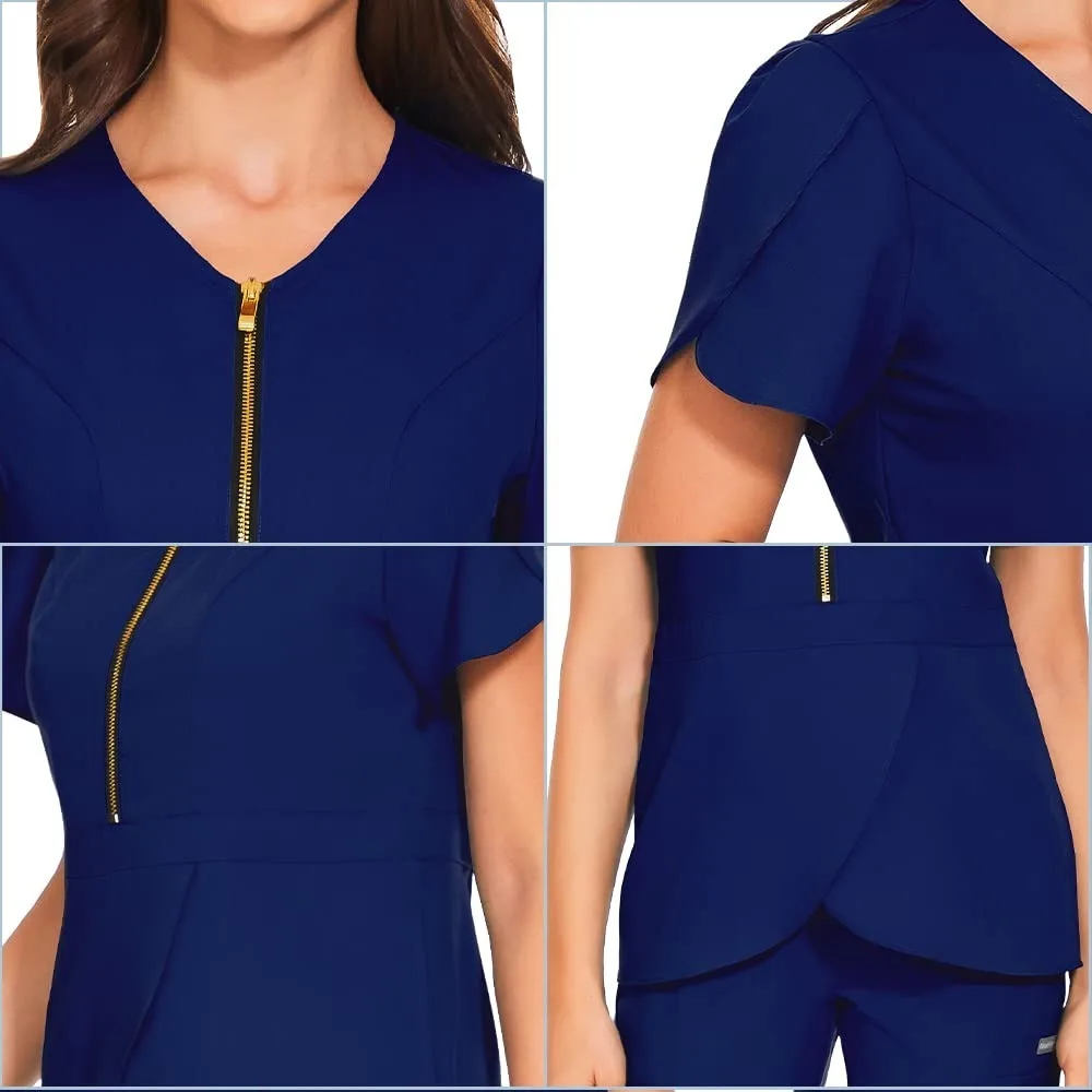 Stretch Work Top and Jogger Set for Women Slim Fit Short Sleeve Uniform, Practical Clothing for Active Work