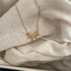 New Spanish overseas niche basic O-shaped chain bow fresh and sweet women's necklace copper plated gold