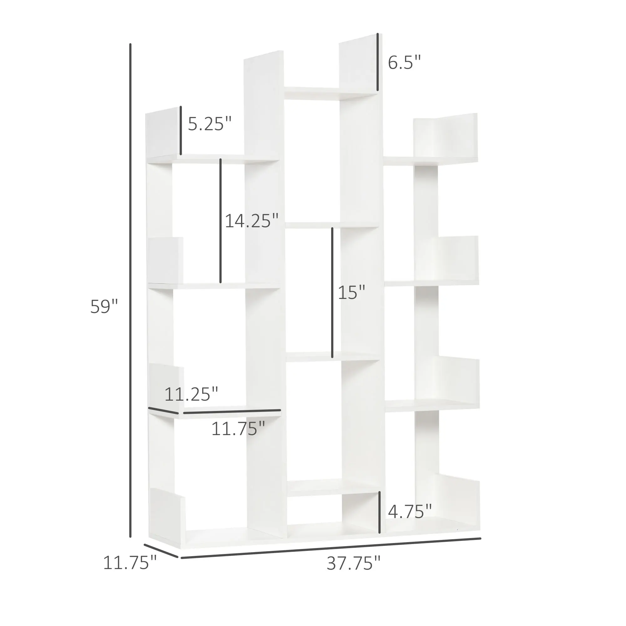 Tree Bookshelf Modern Free Standing Bookcase W/ 13 Open Shelves for Living Room