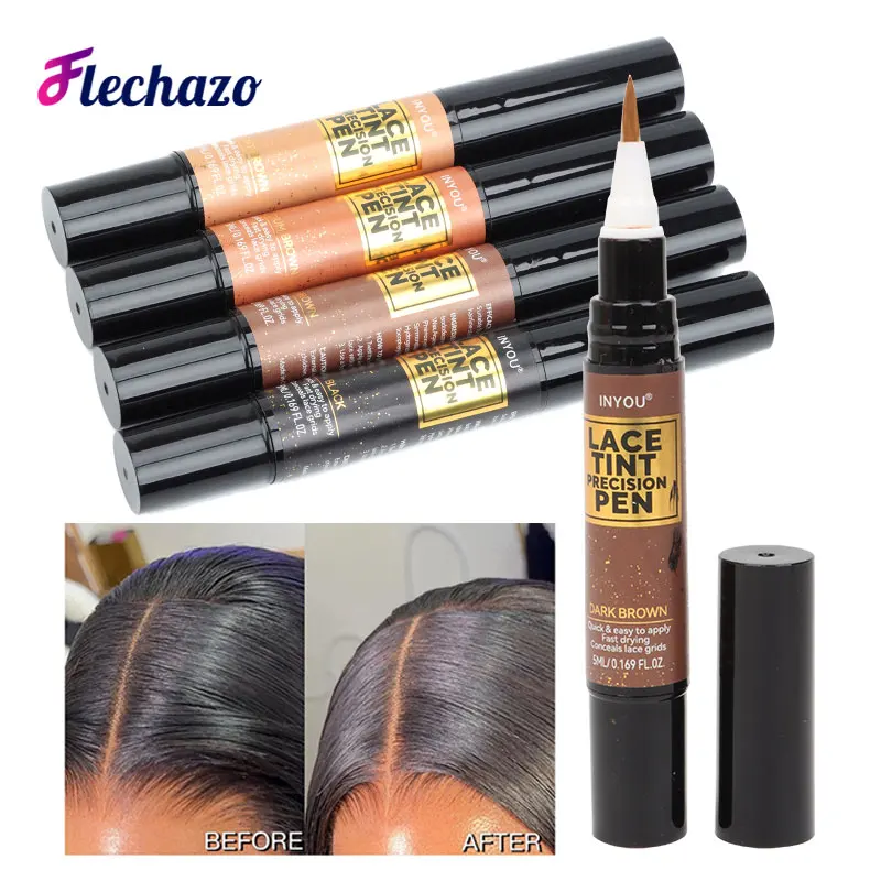 Lace Tint Pen Tinted Lace Precison Parting Pen Black Medium Dark Light Brown 5Ml 0.17Oz - Wig Lace Tint With Brush Applicatior