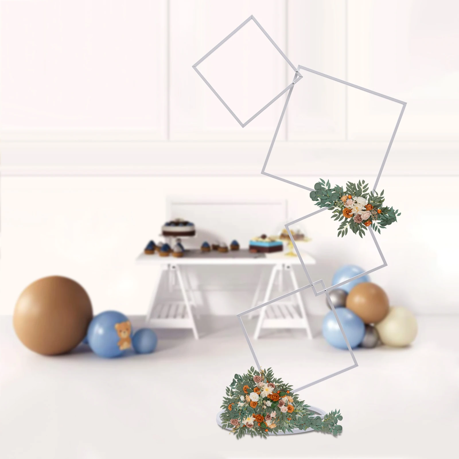 

Wedding Square Backdrop Stand Detachable 4 Tiers White Metal Flower Square Frame for Photo Booth Background Aisle Decor