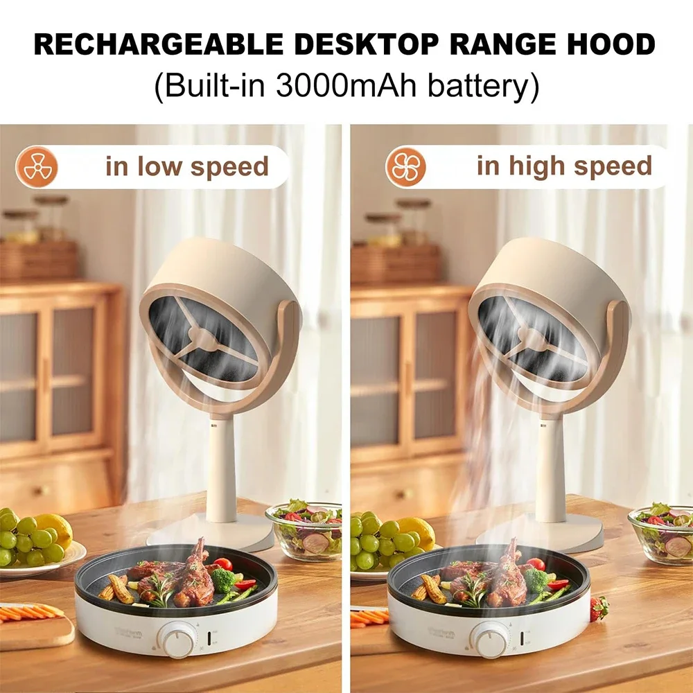 Desktop Range Hood Extractor Exhaust Portable USB Charging Small Cooker Hood Adjustable Angle for Indoor BBQ Hot Pot