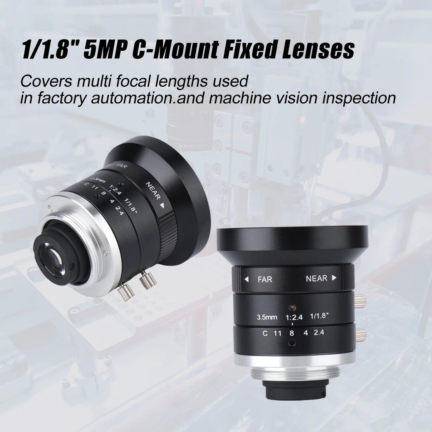 Lensa Fokus Motor 1.1'' Rentang Fokus Luas Kontrol Kualitas Gambar Lensa FA untuk Kamera CMOS Industri