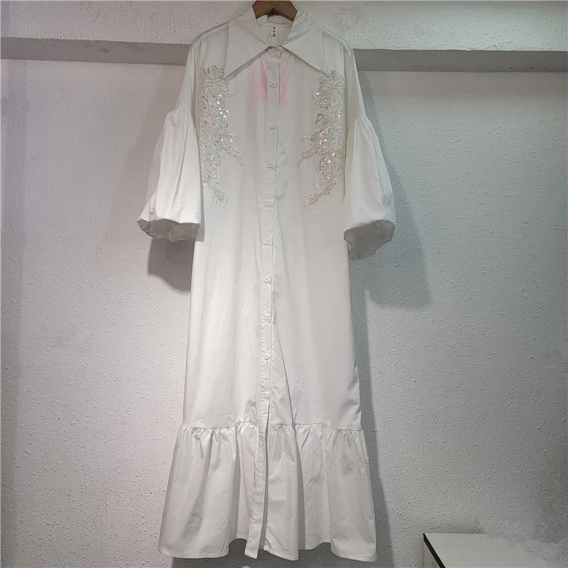 Sukienka damska na wczesną wiosnę 2026, luźna, patchworkowa, z koronkowym wykończeniem, sukienka koszulowa, długa sukienka, modna, odmładzająca, elegancka sukienka letnia.