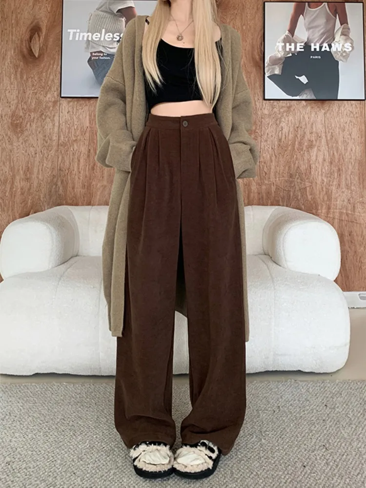 Dropping Feeling Suit Pants For Women In Autumn 2023, New Solid grey white Casual Pants High Waist Slim And Loose Wide Leg Pants