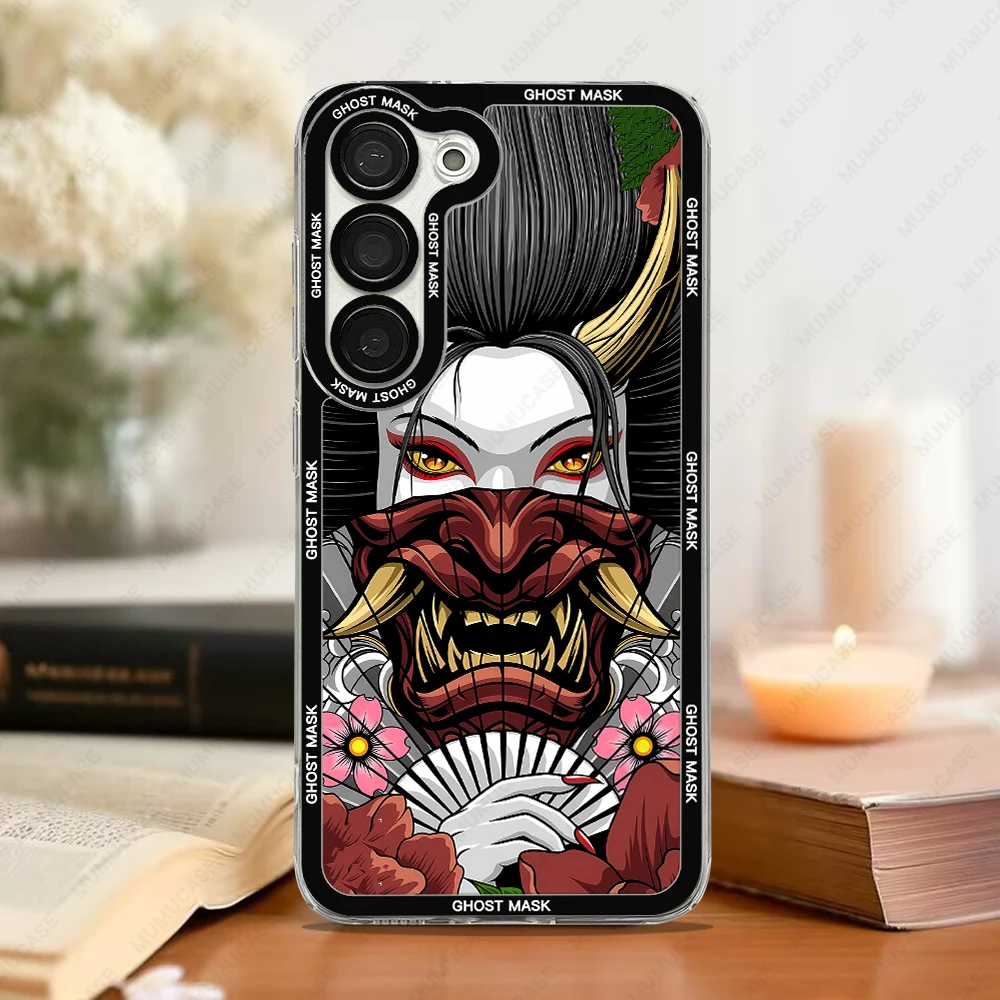 Japanese Ghost Mask Phone Case For Samsung Galaxy S25 S20 S21 S22 S23 S24 FE Plus Ultra A54 A25 A15 A55 5G TPU Cover