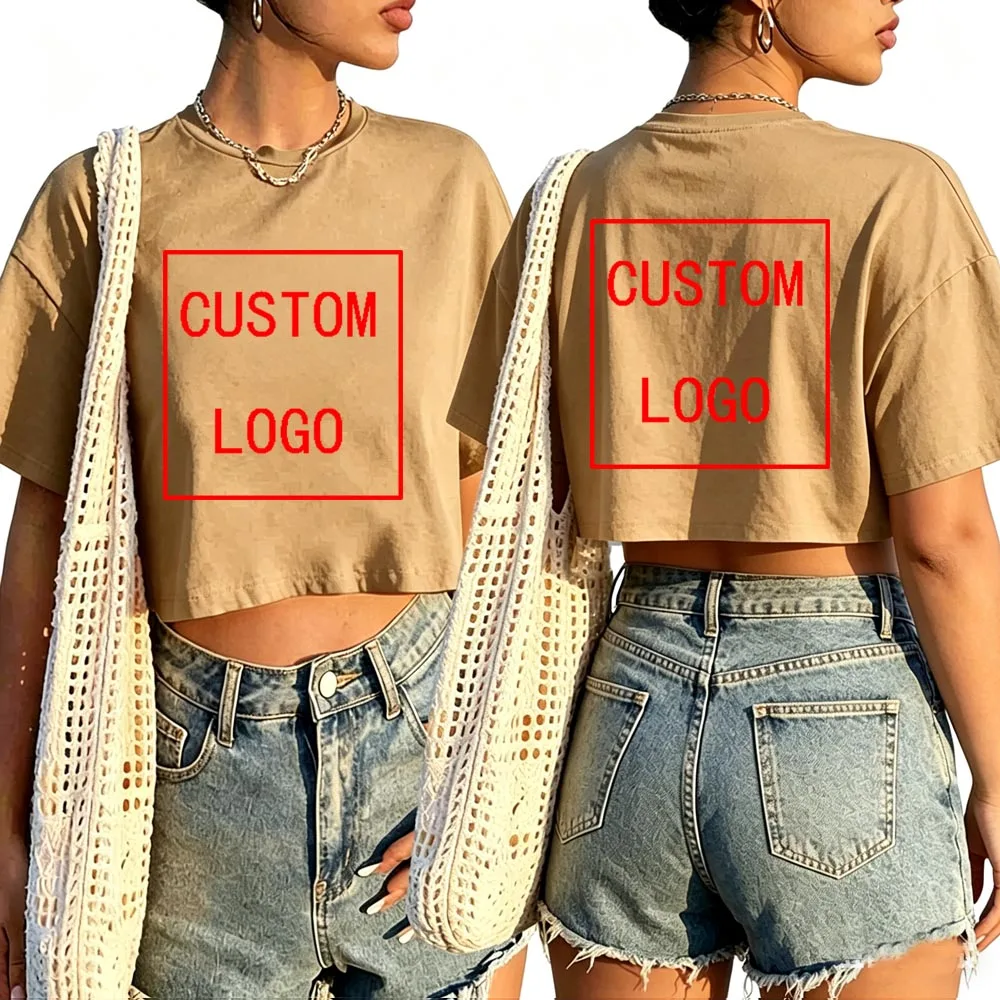 DIY Custom Your Brand LOGO Shirt Women O-Neck Short Sleeves Crop Tops T-shirt Custom Gifts view 4