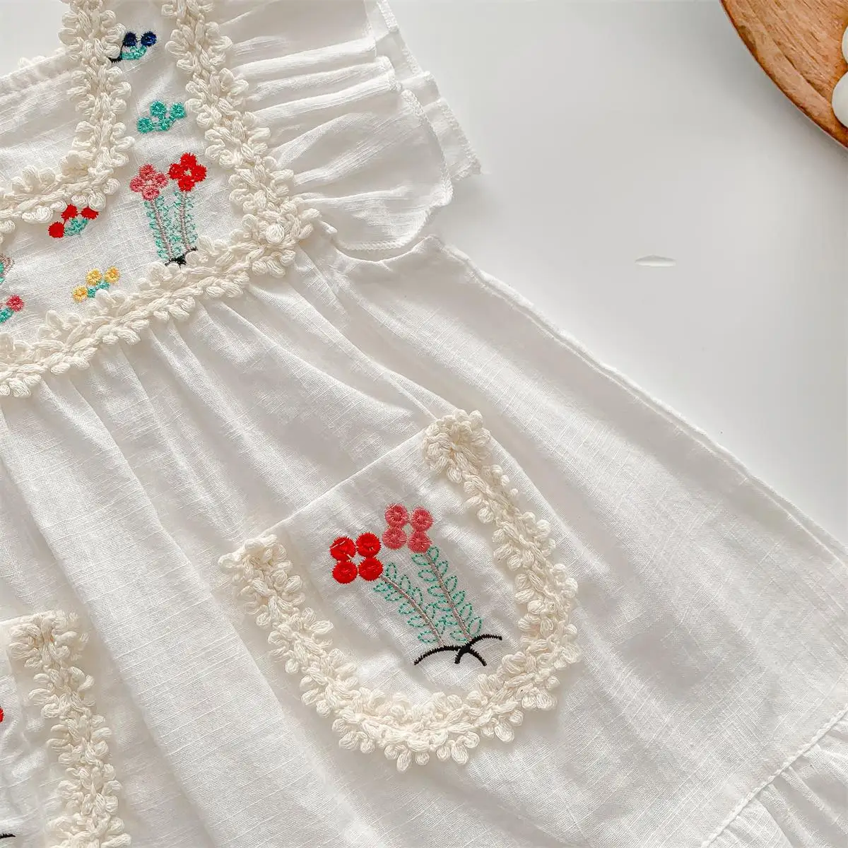 Baby Girl Summer New Dress Sweet and Simple White Lace Small Flower Embroidered Cotton Dress Suitable for 0-3 Years Old