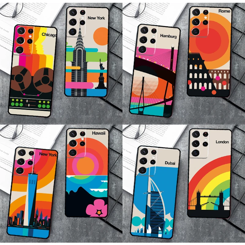 London Roma New York Countries Art Case For Samsung Galaxy S23 S20 FE S21 Ultra S8 S9 S10 Note 10 Plus Note 20 S22 Ultra Cover