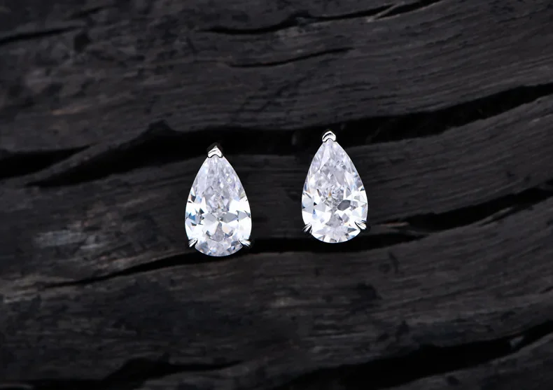 S925 Prata Pura Água Gota Ear Stud, Pear Shaped, Diamante de alto carbono, clássico e Versatilidade Popular, novos modelos