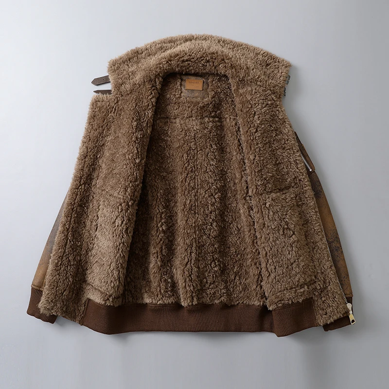 

New thickened and fleece high-end deerskin, fleece, fur, leather jacket, cotton-padded coat for casual winter