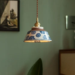 Retro Chinese Porcelain Pendant Light Creative Home Decoration Bedroom Bedside Lighting E27 Restaurant Kitchen Hanging Lamps