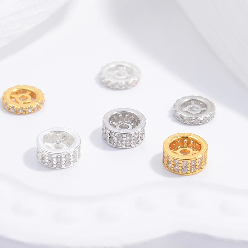 S925 Sterling Silver Micro-inset Zircon Round Spacer Beads for diy Jewelry Making Bracelet Necklace Accessories Whole SZ67