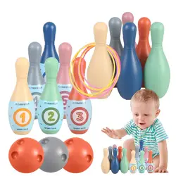Toddler Bowling Set Cute Bowling Toy Set 3 Balls 6 Rings 12 Bowling Pins Bowling Games For Kids Indoor Interactive Fun Sports