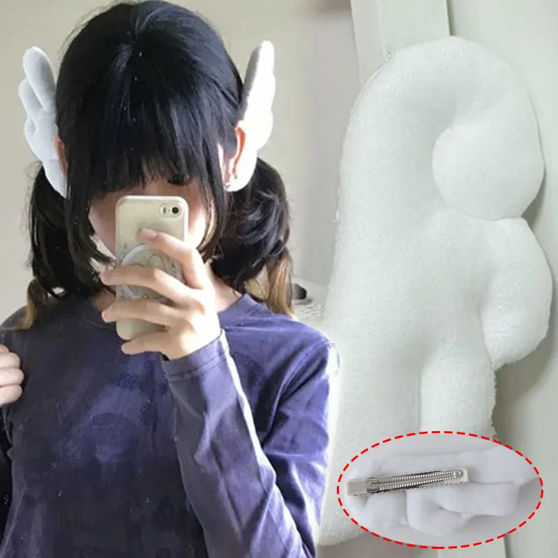 

Милые плюшевые большие заколки для волос в виде крыльев, аниме-косплей, кавайные, в стиле Y2K, белые, японские боковые заколки, аксессуары для волос, подарки для женщин