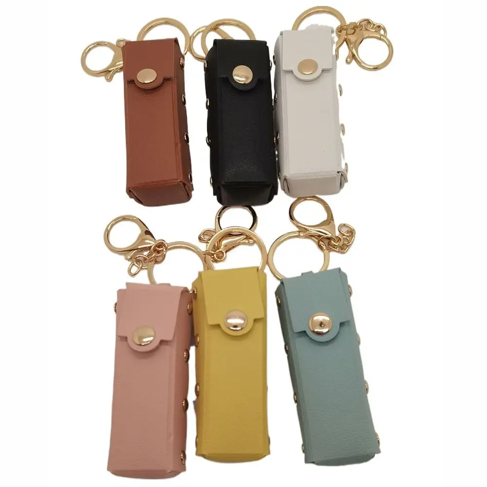 Women Beauty Lipstick Case With Keychain Soft Leather Lipstick Pouch Lip Balm Holder Clip-on Sleeve Chapstick Holder Accessories