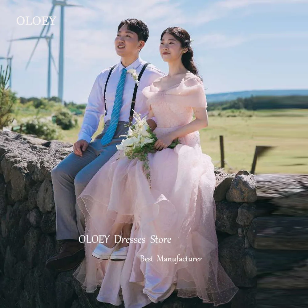 OLOEY-Vestidos de Noche de princesa rosa para bebé, trajes de fiesta de graduación con hombros descubiertos de tul punteado, sesión de fotos de boda de Corea, fiesta Formal de jardín