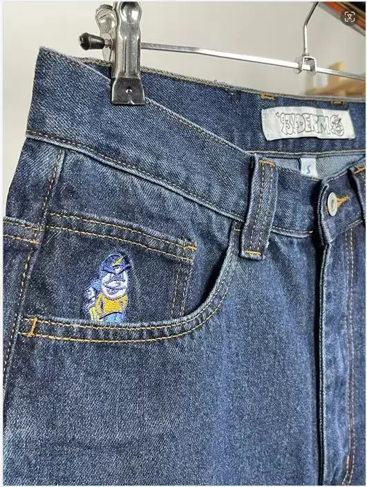 American Street BIGBOY-Jeans Soltos Bordados, Skate Hip Hop, Padrão Dos Desenhos Animados Impresso, Streetwear, Roupa Casal, Y2k