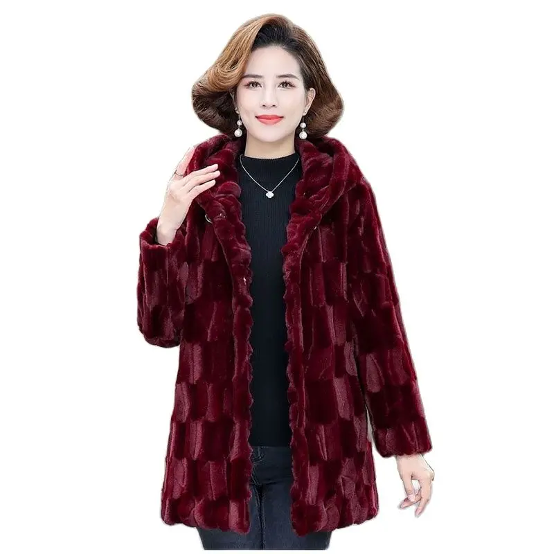 Mother Winter Mink Fur faux Jacket Fashion Thicken Mink Fur Coat Medium Long Warm Loose Women's Imitation Mink Cashmere Overcoat