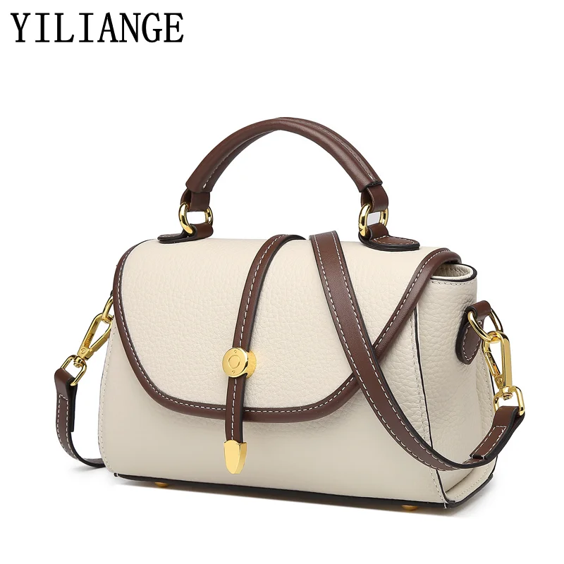 Flip pillow style women's single shoulder small square bag First layer cowhide contrast color designer crossbody bag New handbag